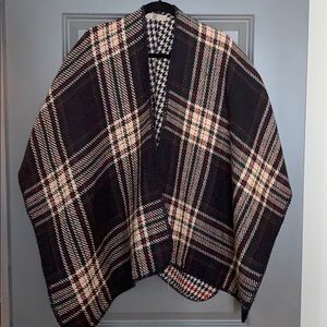 Plaid reversible shawl/cape